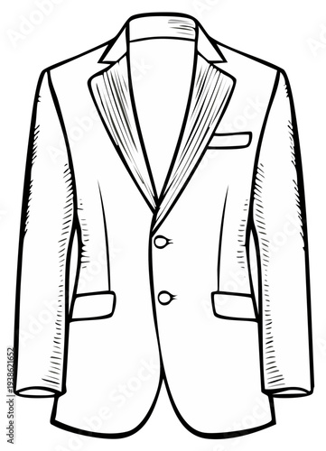 Classic Black Suit Jacket with Two Buttons Hand Drawn Sketch Style