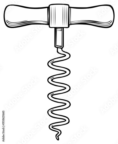 Classic manual corkscrew with wooden handle and metal worm for opening wine bottles