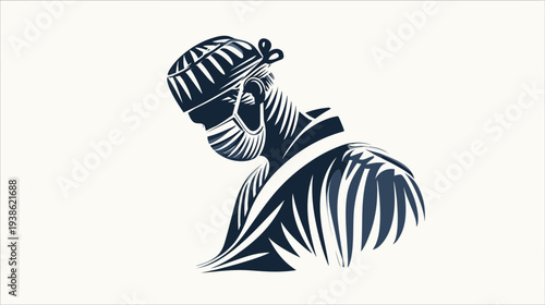 Stylized, side-view illustration depicting a person in surgical attire with mask