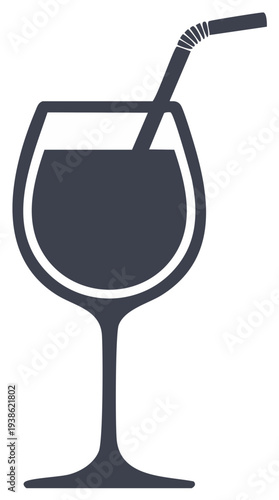 Simple silhouette icon of a cocktail or juice in a wine glass with a straw