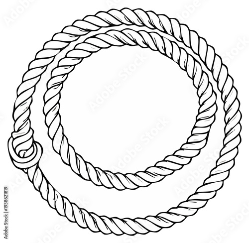 Hand drawn illustration of a coiled cowboy lasso rope forming a circular frame