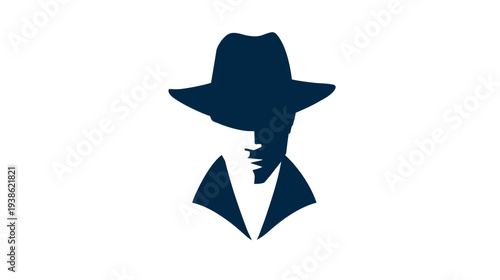 Silhouetted figure in a hat and coat, simple graphic illustration, classic detective vibe