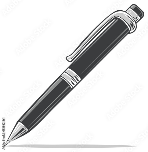 Classic Black Ballpoint Pen with Silver Accents, Elegant Writing Instrument for Business or Personal Use