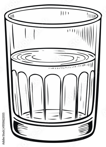 Ink drawing of a glass of water with detailed linework and ripples