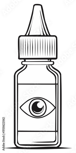 Illustration of eye drop bottle with eye symbol for vision and health care.