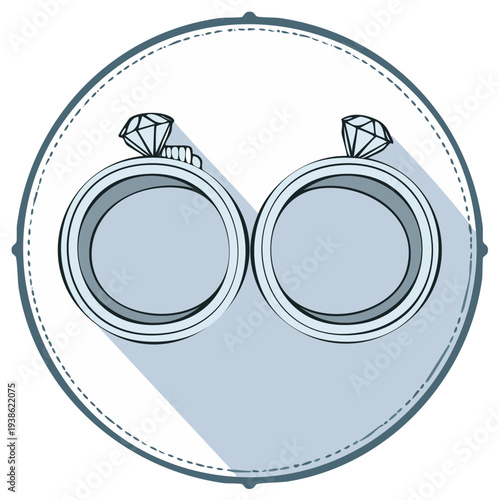 Elegant Wedding Rings with Diamonds in Circular Frame Simple hand-drawn rendering symbolising unions and lifetime commitments