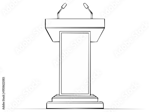 Clean Line Art of a Podium with Microphones for Public Speaking or Debate