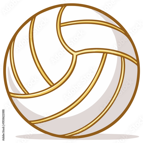 Vector illustration of a white volleyball with gold seams in a dynamic cartoon style