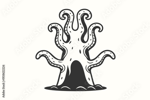 Alien Tentacle Monster Silhouette, Sci-Fi Vector Art for Horror Concepts
