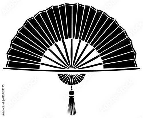 Elegant Black and White Japanese Hand Fan Silhouette Vector Design