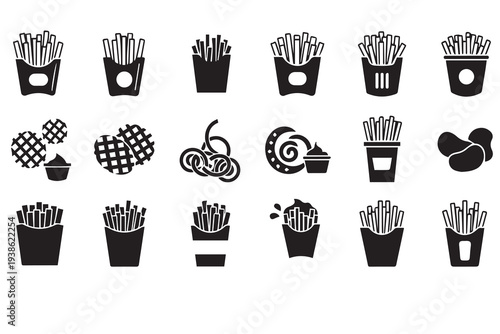 French Fries and Potato Snack Icons Set - Fast Food Vector Collection