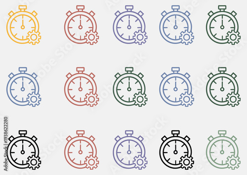 linear time management icon, startup business vector, website interface elements, mobile application symbols, productivity and scheduling graphic, calendar and clock vector, color variations flat desi