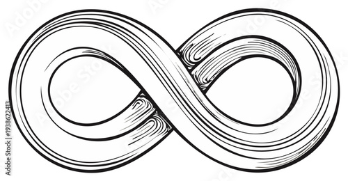 Stylized Infinity Symbol with Swirling Lines and Hatching Detail