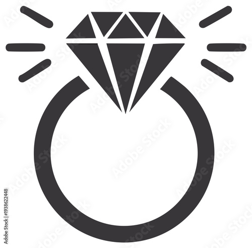 Diamond engagement ring icon, symbol of love and commitment