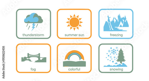 Set of 6 weather icons vector