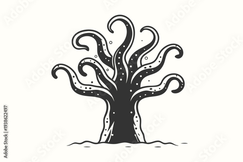 Mysterious Alien Creature Silhouette with Tentacles, Sci-Fi Vector