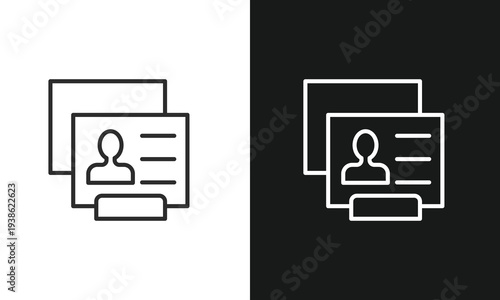 Professional Business Identity Card Icon, Employee ID Badge, Contact Profile, and Member Identification Document Vector Symbols in Line Art Style