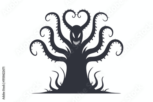 Tentacled Alien Creature Silhouette, Dark Vector Illustration for Sci-Fi