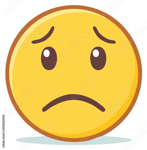 Yellow cartoon sad face emoji expressing feelings of unhappiness and deep disappointment