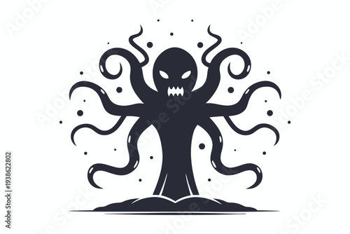 Abstract Alien Monster Silhouette with Tentacles, Sci-Fi Vector Art