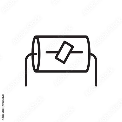 Ferrite bead icon. A cylindrical suppressor component design with an axial wire lead passing through a magnetic core. Ideal for electronic circuit schematics, EMI filtering diagrams, technical project