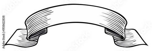 Classic black and white engraved ribbon banner flowing design element