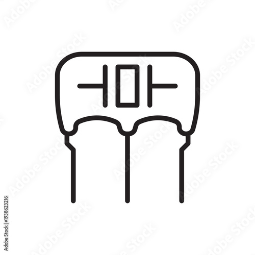 Ceramic resonator icon. A three-terminal electronic component design with an integrated capacitor symbol. Ideal for electronic circuit schematics, precision timing diagrams, and technical projects.
