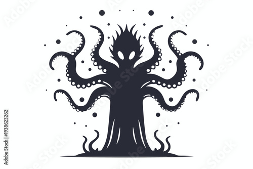 Tentacled Alien Monster Silhouette, Vector Illustration for Sci-Fi Themes