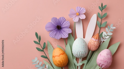 paper folded origami eggs, handmade Easter decoration. festive holiday greeting card design. Easter festive holiday greeting card design.