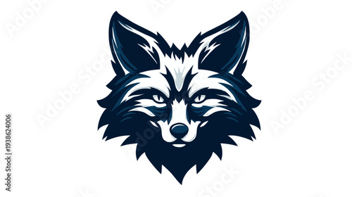 A stylized illustration of a fox head, rendered with shades of dark blue and white