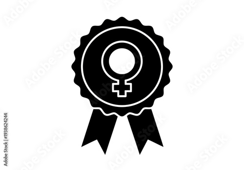 A fine black and white female symbol on perfect ribbon badge silhouette for gender equality and female empowerment