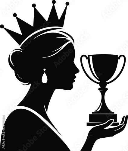 A minimalist black and white vector illustration of an ornamental trophy urn with decorative floral flourishes isolated on white.