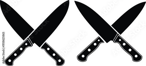 Set of 2 black kitchen knives vector