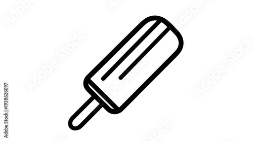 A black and white icon of a popsicle on a stick. It has rounded edges. The background is white