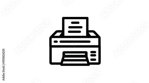 A black and white line drawing of a printer with a page coming out