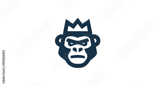 A stylized monochrome illustration depicts a monkey's face crowned with a simple, jagged crown