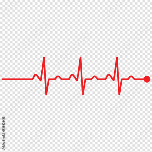 A stylized representation of a heartbeat using a red line graph on a transparent background Vector