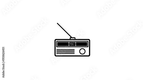 A simplified, black-and-white illustration of an old-fashioned, portable radio set
