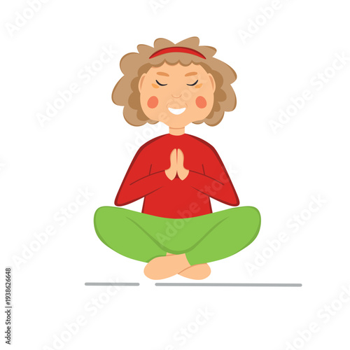 Sporty Granny does Yoga. Old person. Vector colorful cartoon illustration. Senior woman in pose yoga. Exercising for better health. Isolated flat image. Grandma. Grandmother character.