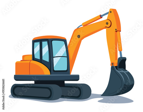 Excavator Construction Machine Cartoon Vector Isolated