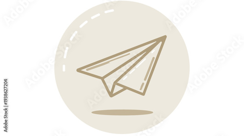 A paper airplane illustration inside a beige circle, complete with a shadow
