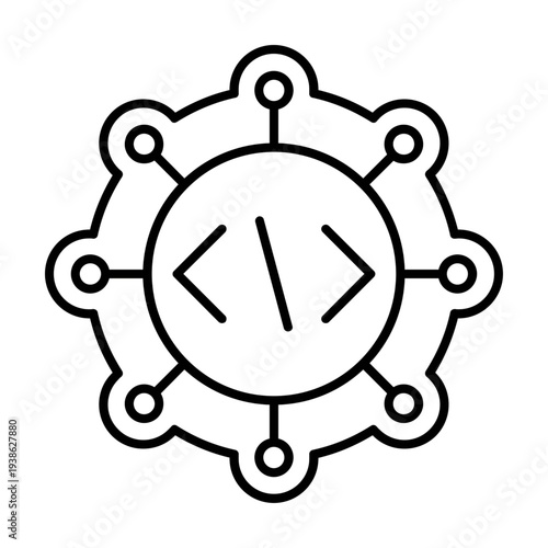 A simple line art icon representing code configuration or settings, vector illustration.