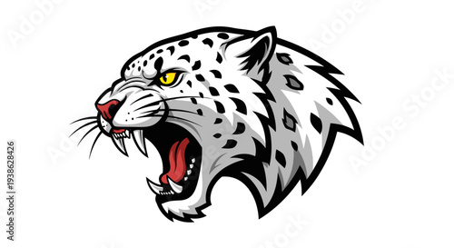 Snow leopard head illustration cartoon style.