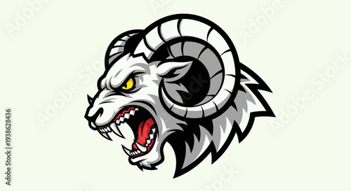 Aggressive Cartoon Goat Head with Horns.