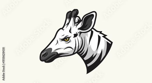 Zebra Head Illustration with Striped Pattern.