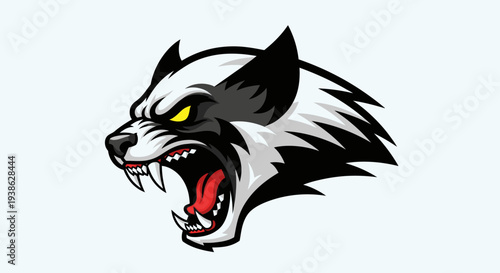 Aggressive Cartoon Wolf Head with Sharp Teeth 1.