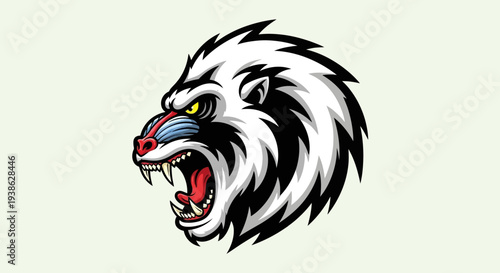 Aggressive Cartoon Wolf Head with Open Mouth.