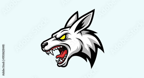 Aggressive Cartoon Wolf Head with Sharp Teeth.