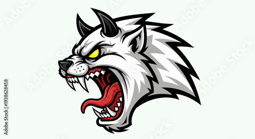 Angry Cartoon Wolf Head with Sharp Teeth 1.
