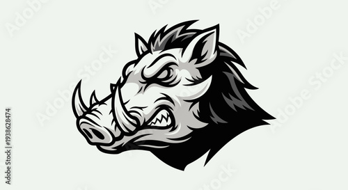 Black and White Boar Head Illustration.